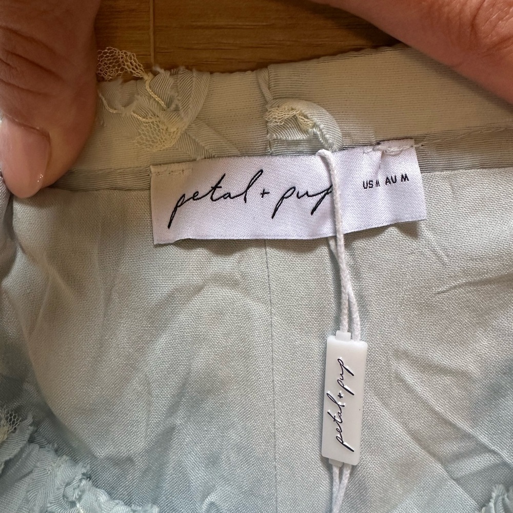 Women’s Petal & Pup Robin Soutache Wide Leg Pants In Light Blue Size Medium NWT - Picture 2 of 9